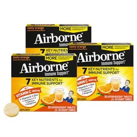 Airborne 1000mg Vitamin C + Zinc Sugar Free Multivitamin Immune Support Effervescent Fizzy Drink Tablets, Zesty Orange Flavor with Powerful Antioxidan