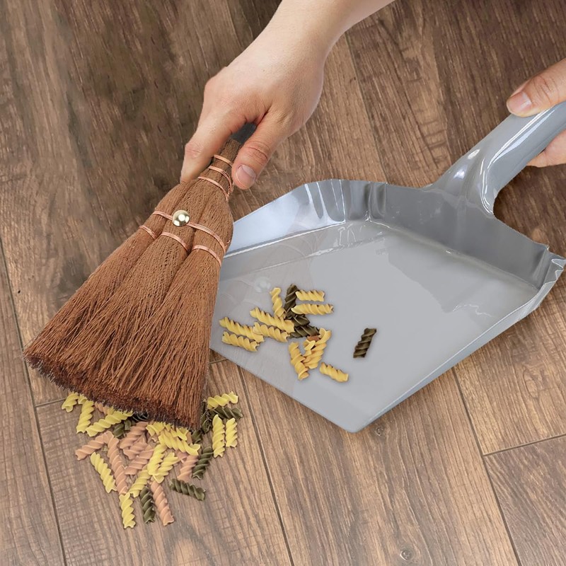 Small Metal Dust Pan and Brush for Fireplace, Garage, Shop,