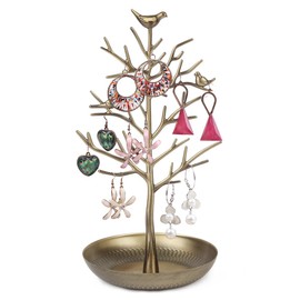 Birds Tree Jewelry Stand Display Earring Necklace Holder Jewellery Stand Antique cyan