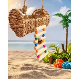 Aiqriwv Hermit Crab Hideout with Natural Wood Ladder - Aquarium Climbing Bridge Ramp for Small Animals - Habitat Accessory for Crabs,Hamsters,Birds