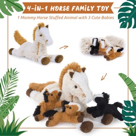 MorisMos Horse Teddy Soft Toy with Babies inside, Kawaii Pony Plush Stuffed Animal Cuddly Big, Horses Presents for Girls Boys Kids Children Birthday Party Decorations (Brown 54cm)
