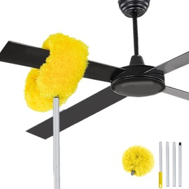 Ceiling fan dust collector, ultra-fine fiber dust collector with extendable extension rod, suitable for cleaning high ceiling fans, furniture, blinds, cars, bookshelf doors, etc.13-50 inches, (yellow)