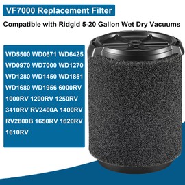 2 Pack VF7000 Replacement Filter for Ridgid Shop Vac, Compatible with Ridgid 5-20 Gallon and Husky 6-9 Gallon Wet/Dry Vacuum Cleaners Replacement Filters, Foam Wet Application Filter