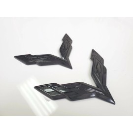 GM For 2014-2019 Corvette C7 Whole Glossy Black Front & Rear Set Cross Flags Emblem