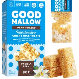 GoodMallow Vegan Rice Crispy Treats Individually Wrapped Box of 8 , Kosher Vegan Snacks, Gluten Free Dairy Free Snacks for Kids & Adults - Healthy Sweets Made with Gourmet Marshmallows, Made in USA (Vanilla Bean)