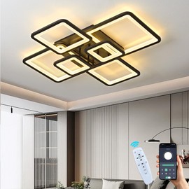 GNGXEFACA Modern LED Ceiling Light, Dimmable LED Ceiling Light Fixture Square 30" Black Dining Room Lights Ceiling, APP and Remote Control for Kitchen Living Room Dining Room Bedroom 6 Light