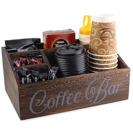 Coffee Station Organizer Wood Coffee Bar Organizer for Countertop and desk coffee bar accessories holder Coffee Cups and Pod Holder Farmhouse style Coffee Bar Accessories Basket(Rustic Brown)