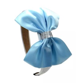 Handmade Cinderella Inspired Sparkling Satin Bow Costume Headband Light Blue & Silver