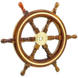 Nagina International Nautical Premium Sailor's Hand Crafted Brass & Wooden Ship Wheel | Luxury Gift Decor | Boat Collectibles (20 Inches, Brass Ring)