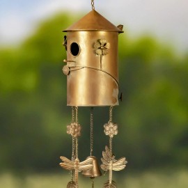 Zaer Ltd. Bronze/Copper Color Hanging Birdhouse Wind Chimes - Silo w/ Conical Roof