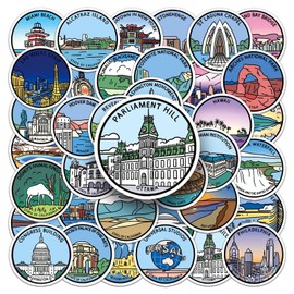 Landmark Buildings Stickers 50 Pack Laptop Stickers,Vinyl Waterproof Stickers for Water Bottles Skateboard Scrapbook Bike Computer,Phone,-Graffiti Stickers Pack for Teens Girls Kids Adults(Famous)