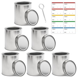 Empty Paint Cans with Lid 1 Quart Paint Storage Containers 6 Pcs Metal Can Bucket for Leftover Paints, Solvents, Adhesives or Crafts DIY Projects, With Opener and Labels