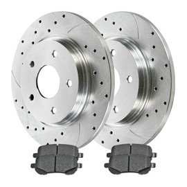 AutoShack Rear Drilled and Slotted Brake Kit Rotors Silver and Performance Ceramic Pads Pair of 2 Driver and Passenger Side Replacement for Chrysler Town & Country Dodge Grand Caravan FWD BRKPKG002784