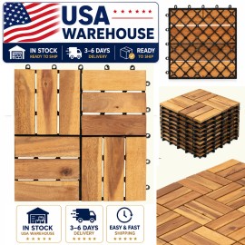 USA Local Stock Acacia Wood Interlocking Decking Tiles for Outdoor Patio Flooring 1 Box = 27 Pcs = 27 Sq ftColor: color2, Thickness: 25mm