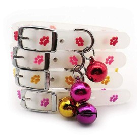 Generic Adjustable Multiple Colors Superb Style Pet Dog Rubber Silicone Cat Collar with Bell Puppy Collar Training Collar - Pack of 4 Pcs