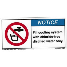 Clarion Chloride-Free Distilled Water Label Clarion C2509-01 2.75" x 5.50" Brand New