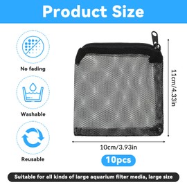 Bruislard 10Pcs Media Bags for Aquarium Fine Mesh Bag 4" x 4" with Plastic Zipper, Reusable Bag Mini Fish Tank Filter for Bio Activated Carbon Filterstones