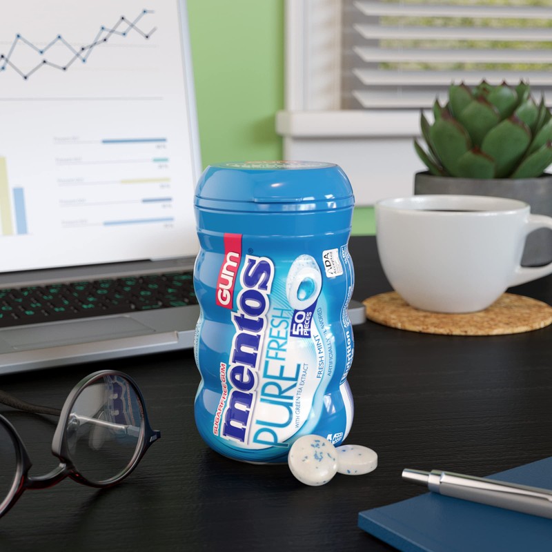 Mentos Pure Fresh Sugar-Free Chewing Gum with Xylitol, Fresh Mint,