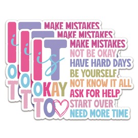 (3Pcs) It is Okay to Make Mistakes Sticker Motivational Quotes Stickers Decal Waterproof Vinyl Stickers Adult for Laptop Kindle Car Tumbler Water Bottle Mug Phone Notebook Helmet Size 3”x2.5”