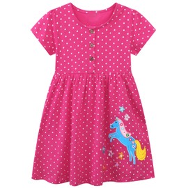 Toddler Girl's Easter Dresses Outfits Unicorn Summer Spring Cotton Cute Short Sleeve Casual Dress Clothing Clothes Raspberry 5t