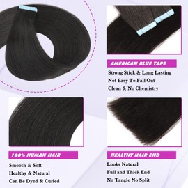 Tape in Hair Extensions Human Hair 10 Inch #1B Natural Black Pu Straight Hair 20 Pieces/Pack 40g Seamless Skin Weft Human Hair Extensions Tape in for Black Women (10Inch,Natural Black,40g)