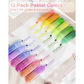 Four Candies 12 piezas de resaltadores en colores surtidos, lindo set de resaltadores en tonos pastel, secan rápidamente, punta biselada suave, resaltador sin manchado, resaltadores estéticos para