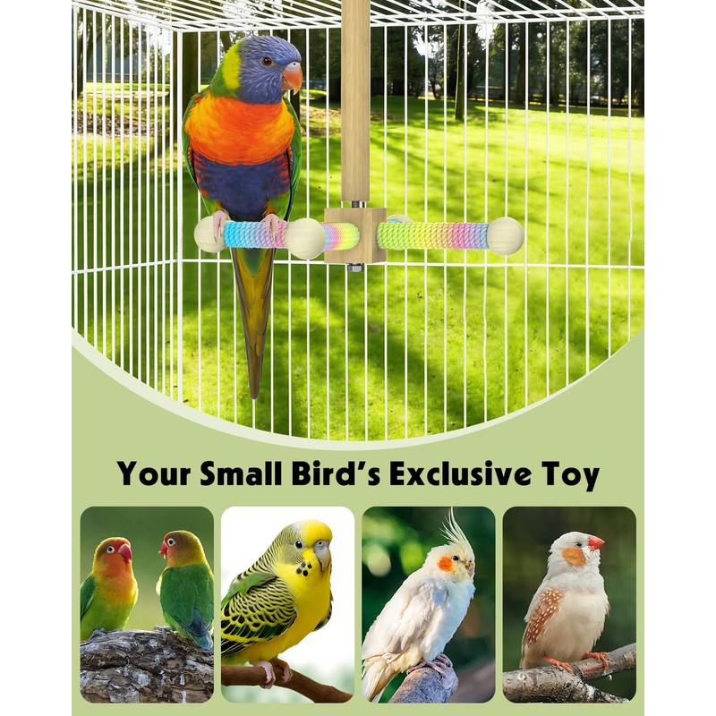 Pawfly Natural Wood Spinning Bird Standing Perch, 360 Degree Rotatable