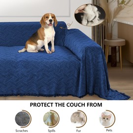 Rose Home Fashion Geometric Jacquard Sectional Couch Covers for Sectional Sofa - 2 Pieces Washable L Shape Couch Cover Blanket with Tassels, Furniture Protector for Dogs (X-Large, Royal Blue)