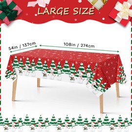 Manuqia Matte Christmas Tablecloth, 3 Pack Disposable Plastic Table Cloth, Christmas Table Cloth Rectangular, Christmas Table Decorations, Snowflake and Snowman Table Cover, 54 x 108 inches