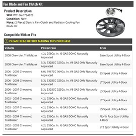 Electric Fan Clutch and Radiator Cooling Fan Blade Kit - Compatible with 2002-2009 Chevy Trailblazer
