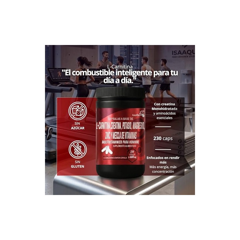 Multivitamínico para Hombre con L-Carnitina, Creatina, Magnesio, Zinc, Potasio y