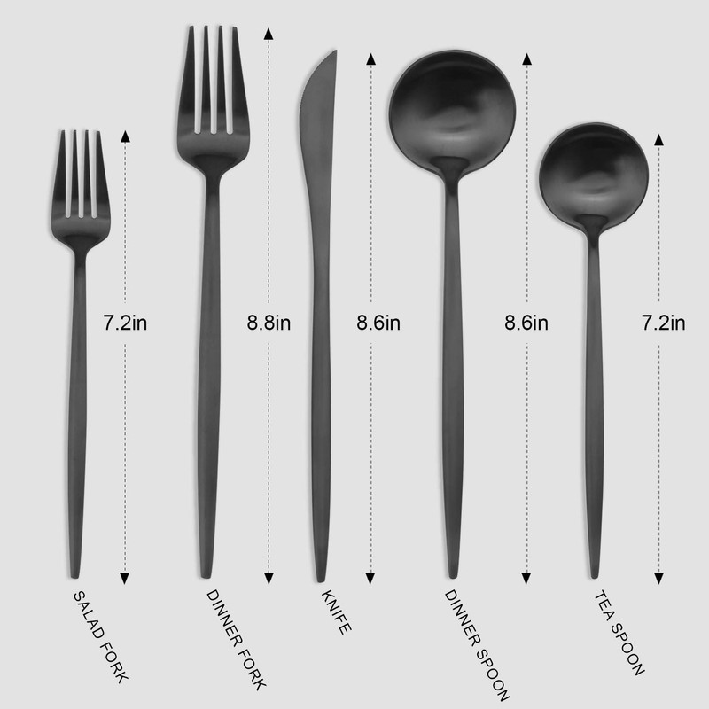 Matte Black Silverware Set, Vanys 20 Piece Stainless Steel Cutlery