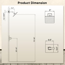Replacement for Delta Faucet Shower Trim Kit 14 Series, Bathroom Shower Faucet Set with 6-Inch Matte Black Shower Head（Valve/Cartridge Not Included）