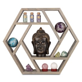 Venture Decor Crystal Display Shelf for Healing Stones and Zen Decor, Essential Oil Shelf for Chakra Decor, Tabletop or Floating Hexagon Shelves for Meditation, Buddha and Spiritual Decor