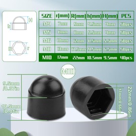 SWTYExt Cap Nuts M10 Plastic Caps Cover Caps for Screws Pack of 40 Screw Caps Black Protective Cap Screw Hexagonal Screw Cover for Nuts Threaded Bolts - Spanner Size 17