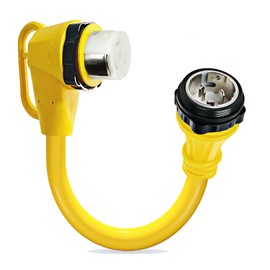 90 Degree 50 Amp RV Twist Lock Plug, NEMA SS2-50P to SS2-50R RV Adapter, 1.5ft Heavy Duty Extension Cord Adapter with 50Amp Power Locking Male and 50 Amp 90 Degree Locking Female Ends, Yellow
