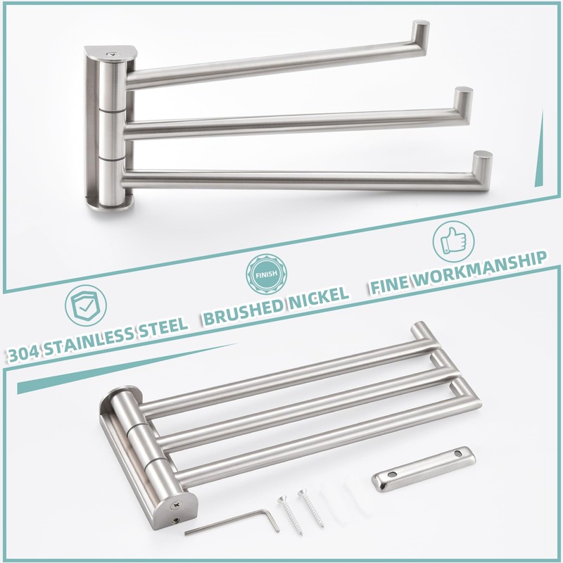 APLusee Brushed Nickel Swivel Towel Rack, 304 Stainless Steel Foldable