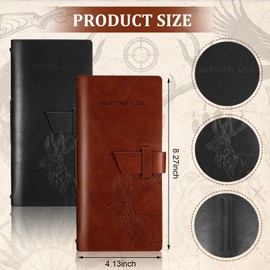 Eaasty 2 Pcs Leather Hunting Log Book Elk Hunting Journal Christmas Hunting Gifts for Men Designed for Huntsman to Record Hunt Details, 96 Pages(Black, Brown)