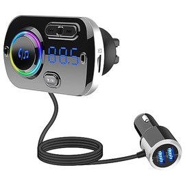 Bluetooth Car Adapter Bluetooth 5.0 Radio Transmitter with 7-Colour Ambient Light Support FM 87.5-108MHz Hands-Free Calling Q3.0 Quick Charge Voice Assistant Navigation Voice Prompts