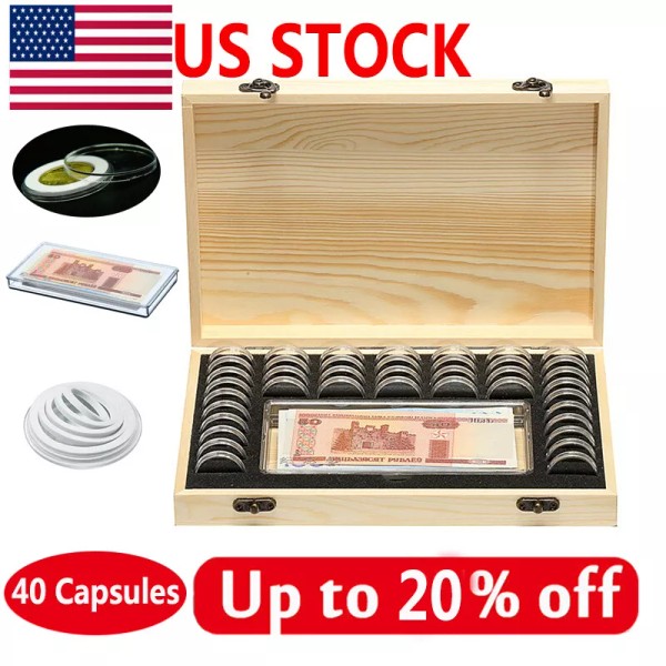 Unbranded Wooden Display Storage Box Case Capsules Holder For 40Coin