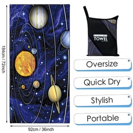 Zomer Beach Towel Large 90 x 180 cm Quick-Drying Microfibre Printed with Galactic Universe Motif