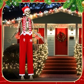 Hollowfly 3 Pcs 12 ft Skeleton Christmas Costume Set Giant Clothes Outfit Accessories Includes Santa Hat, Trousers, and Scarf for Festival Holiday Garden Outdoor Decoration, Skeleton Not Included