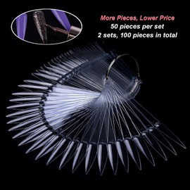 100pcs Clear Nail Swatches Sticks, FITDON Transparent Stiletto Nail Art Tips Practice Sticks Fan Shaped Plastic Nail Polish Board Display