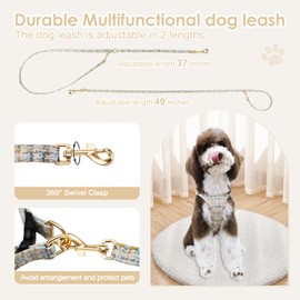 Little Boss Dog Harness, Plaid Pattern Soft Suede Small Dog Harness and Leash Set with Snap Buckle, Adjustable Lightweight No Pull Dog Vest Harness for Small Medium Size Dogs Cats