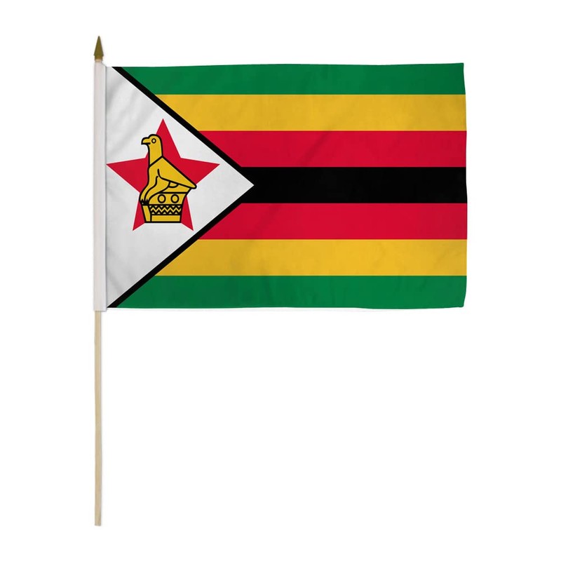 Zimbabwe 12x18in Stick Flag - 1 dozen pack
