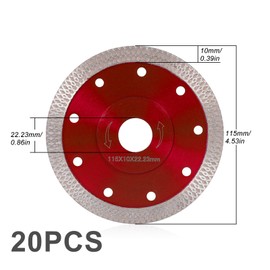 20Pcs Diamond Saw Blades, 4.5 Inch Circular Saw Blade, Super Thin Diamond Blade for Angle Grinder, Wet Tile Saw Blade, Tile Cutting Disc for Porcelain Tiles Marbles Ceramics Glass (Red)
