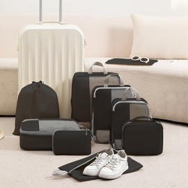 9pcs/set Compression Packing Cubes for Travel, Travel Luggage Packing Organizers with Mesh Travel Packing Cubes for Luggage Travel Luggage Organizer Packing Bags Storage Bags (Black)