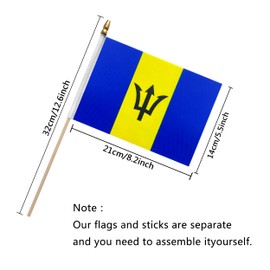 TSMD Barbados Stick Flag Barbadian Small Mini Hand Held Flags,5x8 Inch,12 Pack
