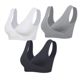 Lemef Pregnancy Nursing Sleep Bra Seamless Without Underwire Pack of 3, No padded, grey + white + black, XXL