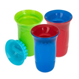 Nuby 3-Piece No-Spill Smart Edge 360 Cup with Touch Flo Easy Clean Silicone Rim, 10 Oz, Boy